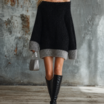 ElevenOra Chic Casual Black-Heather Grey Colorblock Dropped-Shoulder Long-Sleeve Loose-Fit Fuzzy Knit Mini Dress