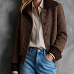 ElevenOra Chic Casual Brown Lapel-Collar Single-Breasted Long-Sleeve Loose-Fit Wool Blend Cropped Jacket
