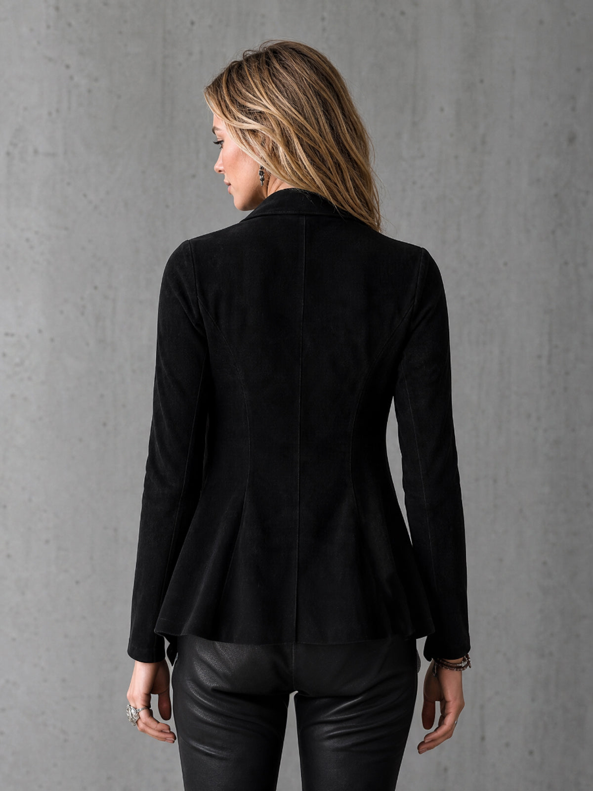 ElevenOra Chic Elegant Black Velvet Draped-Collar Ruched Detail Long-Sleeve Slim-Fit Cardigan