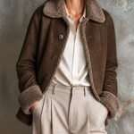 ElevenOra Chic Casual Brown Lapel Collar Long-Sleeve Single-Breasted Loose-Fit Faux Suede Shearling Lined Jacket