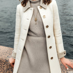ElevenOra Vintage Elegant Contrast Stitching Tweed Lapel Single-Breasted Slim Mid-Length Coat