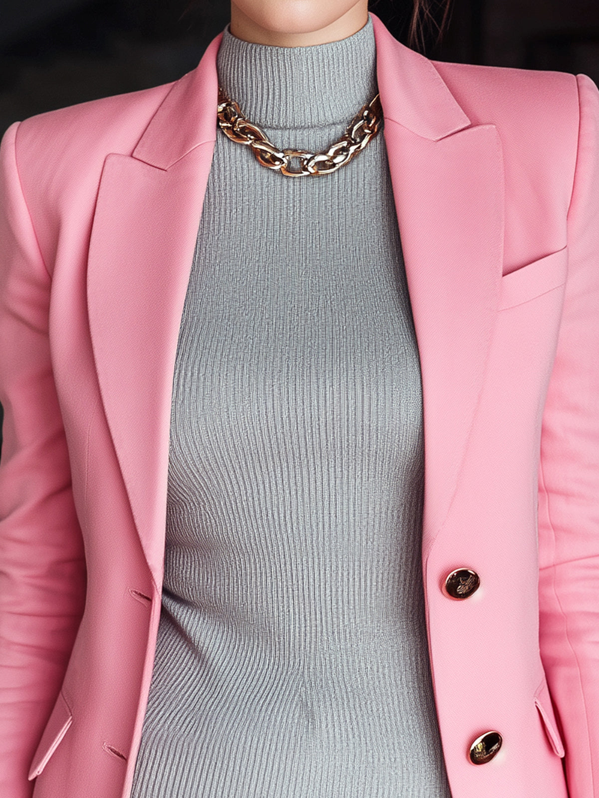 ElevenOra Chic Vintage Pink Wool-blend Peak-lapel Single-breasted Slim-fit Blazer