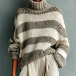ElevenOra Chic Casual Contrast Stripes Turtle Neck Oversized Long-Sleeve Knit Sweater