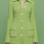 ElevenOra Stylish Solid Color Mohair Lapel Single-Breasted Slim Knit Mini Dress