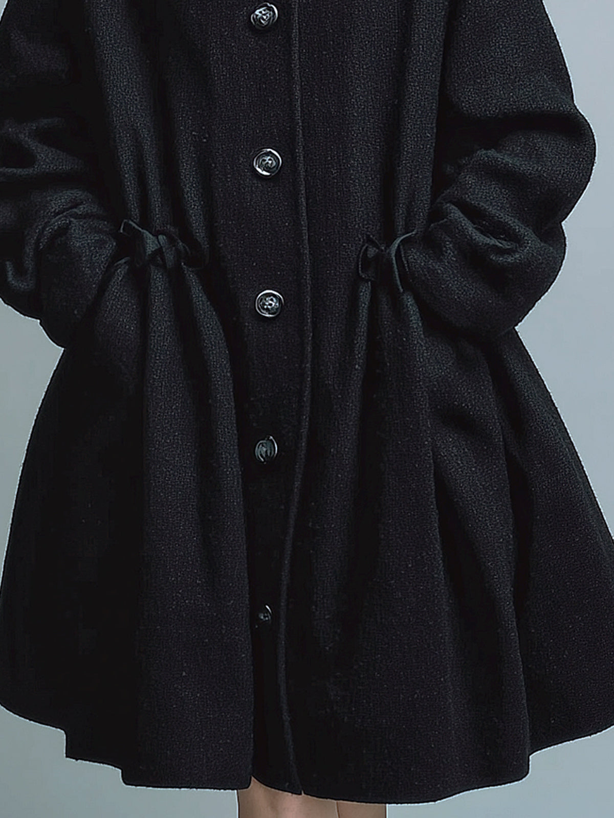 ElevenOra Vintage Wool Blend Peter Pan Collar Single-Breasted Drawstring Waist A-Line Silhouette Mid-Length Coat