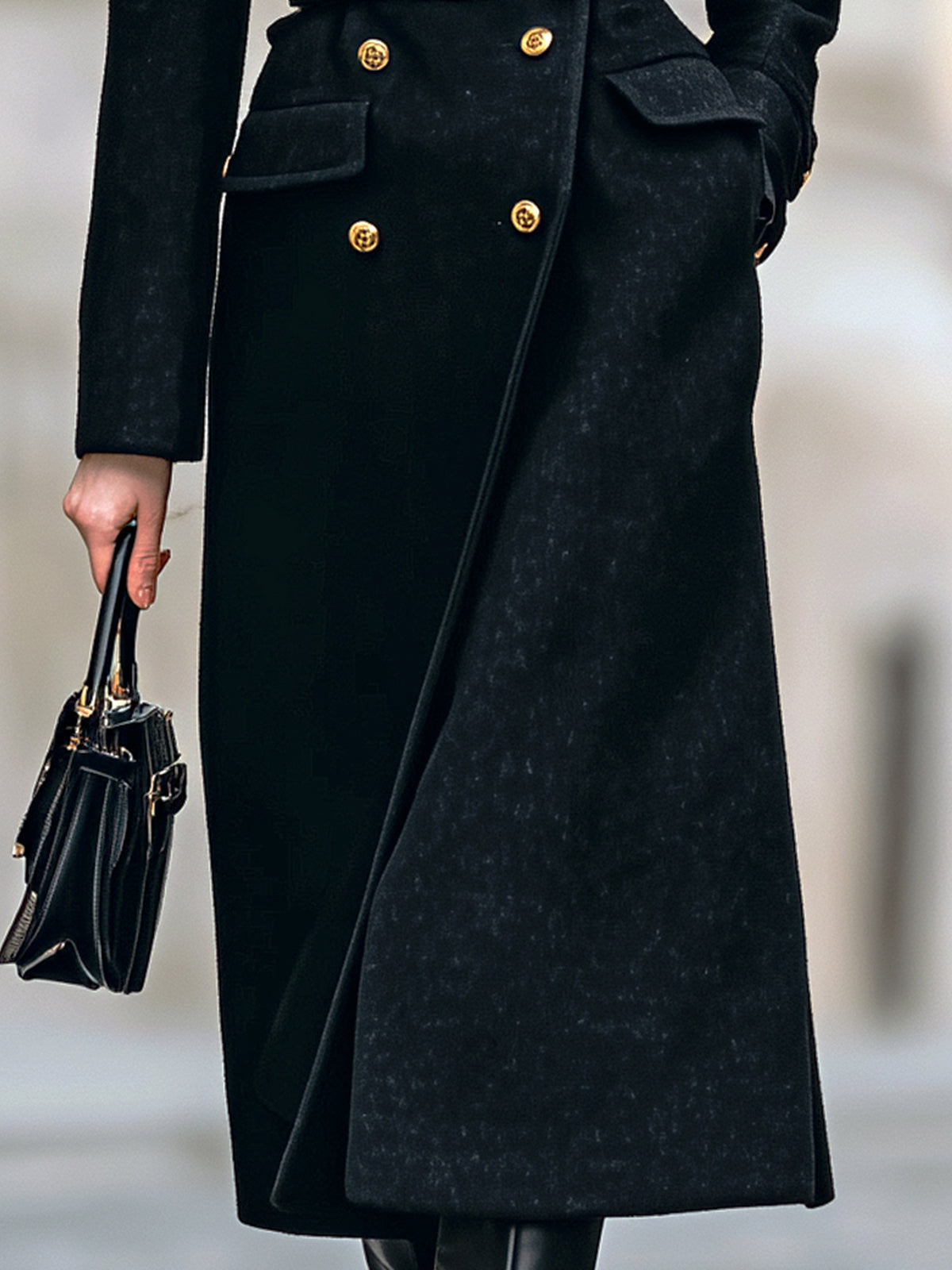 ElevenOra Vintage Elegant Velvet Peak Lapel Double-Breasted Tailored Waist Belted Long Coat