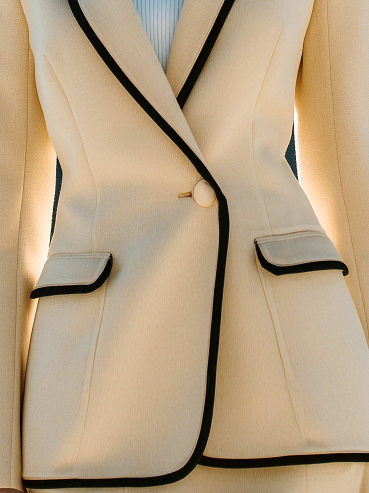ElevenOra Vintage Elegant Wool Blend Notched Collar Single Breasted Contrast Trim Tailored Waist Blazer