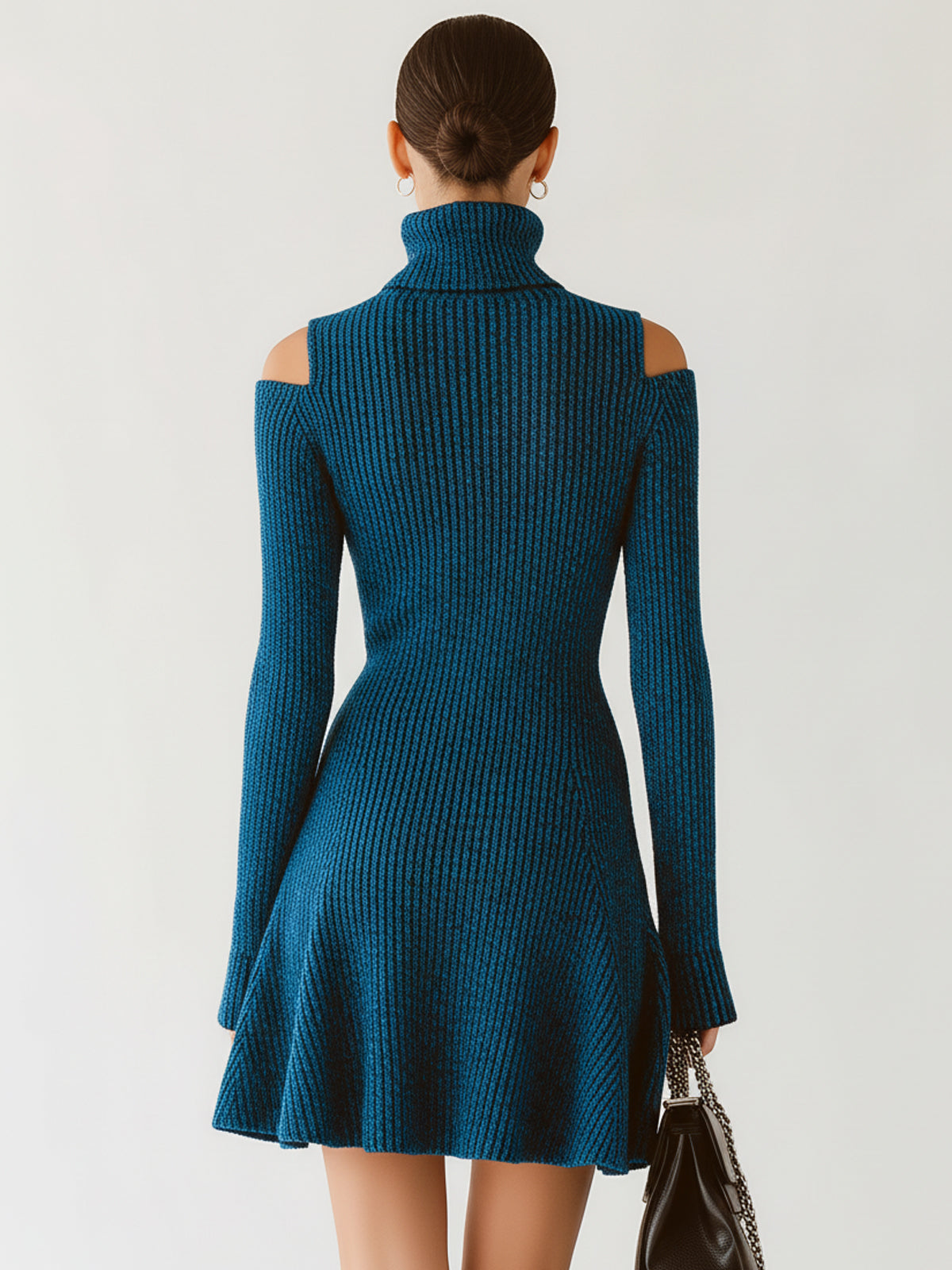 ElevenOra Elegant High-neck Hollow Shoulder Slim-fit Knitted A-line Mini Dress