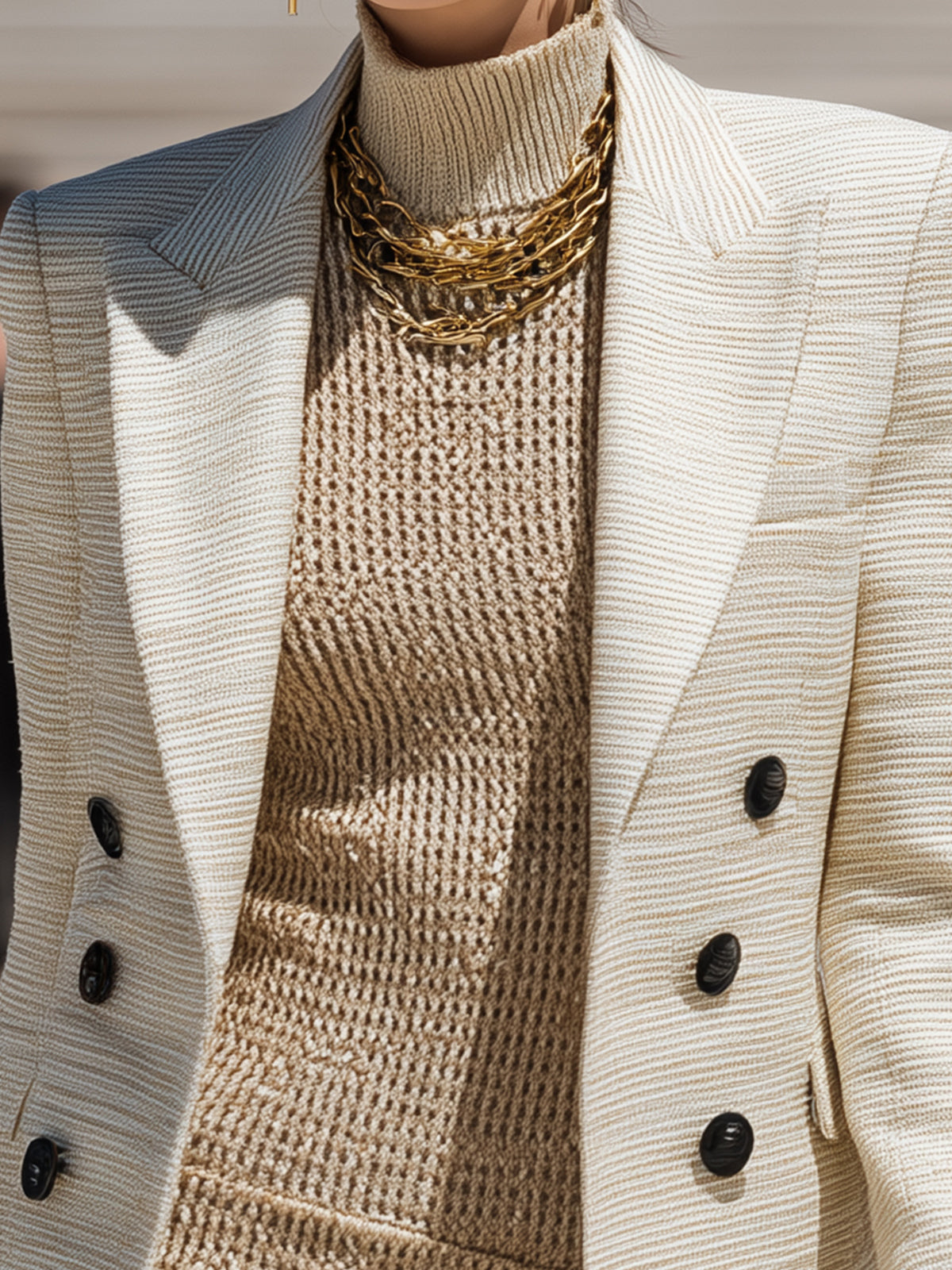 ElevenOra Chic Vintage Striped Cotton-blend Peak-lapel Double-breasted Slim-fit Blazer
