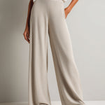 ElevenOra Chic Casual Beige Elastic Waist Loose-Fit Soft Knit Wide-Leg Pants