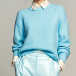 ElevenOra Chic Elegant Bright Blue Cashmere Knit Drop-shoulder Sweater