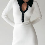 ElevenOra Casual Colorblock Lapel Slim-fit Knit Mini Bodycon Dress
