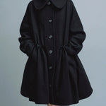 ElevenOra Vintage Wool Blend Peter Pan Collar Single-Breasted Drawstring Waist A-Line Silhouette Mid-Length Coat
