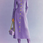 ElevenOra Vintage Elegant Turtleneck Button Detail Long Sleeve Pullover Sweater Elastic Waist Maxi Skirt Two-piece Set