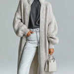 ElevenOra Chic Casual Light Gray Stand Collar Zip-Up Lantern Sleeve Maxi-Length Slouchy Knit Cardigan