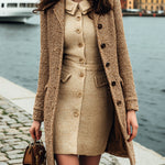 ElevenOra Vintage Khaki Tweed Notch Lapel Single-breasted Slim Mid-length Coat