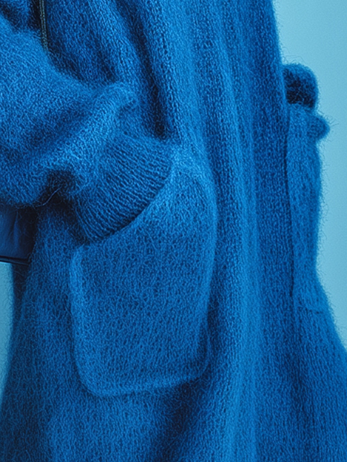 ElevenOra Chic Elegant Royal Blue Oversized Long Sleeve Patch Pockets Fuzzy Knit Hooded Maxi Dress