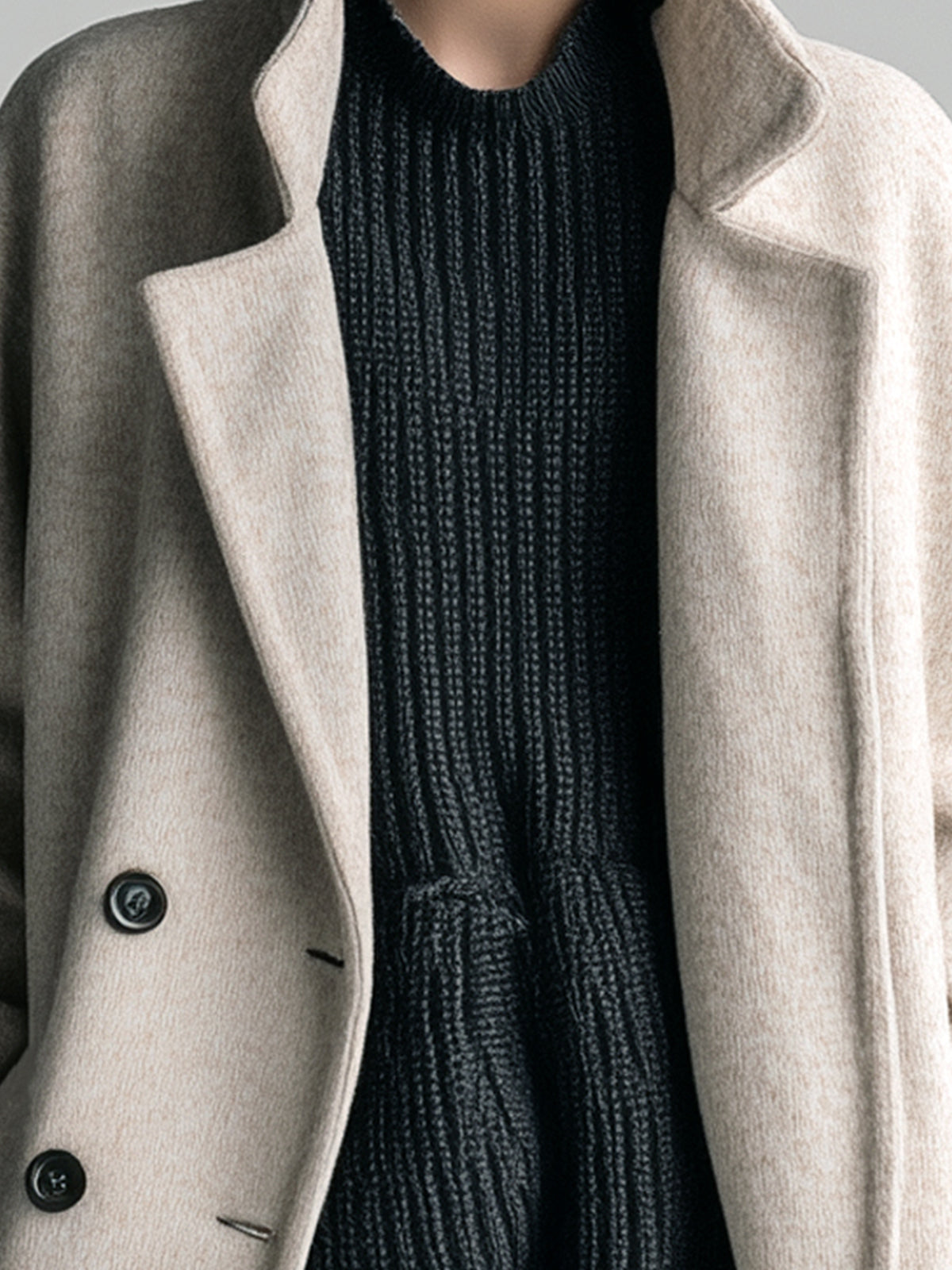 ElevenOra Chic Casual Wool Blend Notched Lapel Double-Breasted Oversize Mid-length Coat