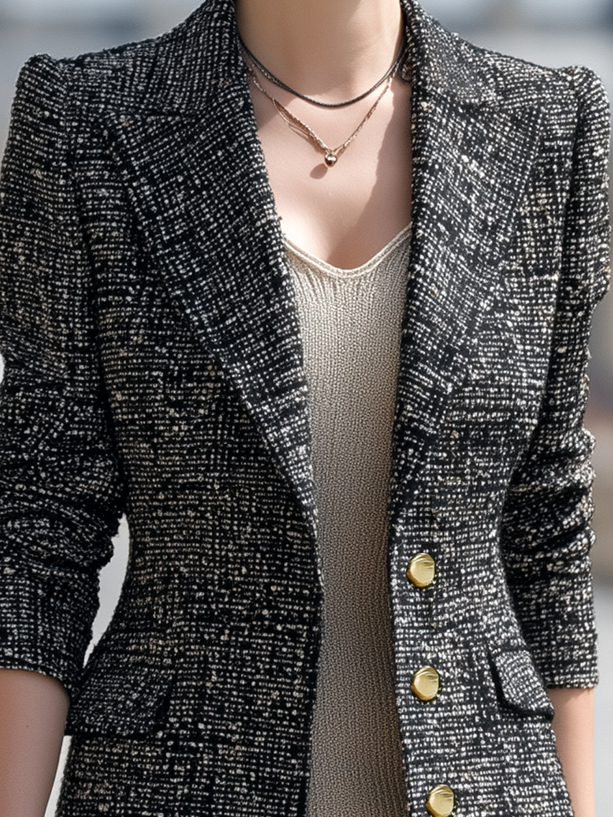 ElevenOra Chic Vintage Tweed Peak-lapel Single-breasted Slim-fit Blazer