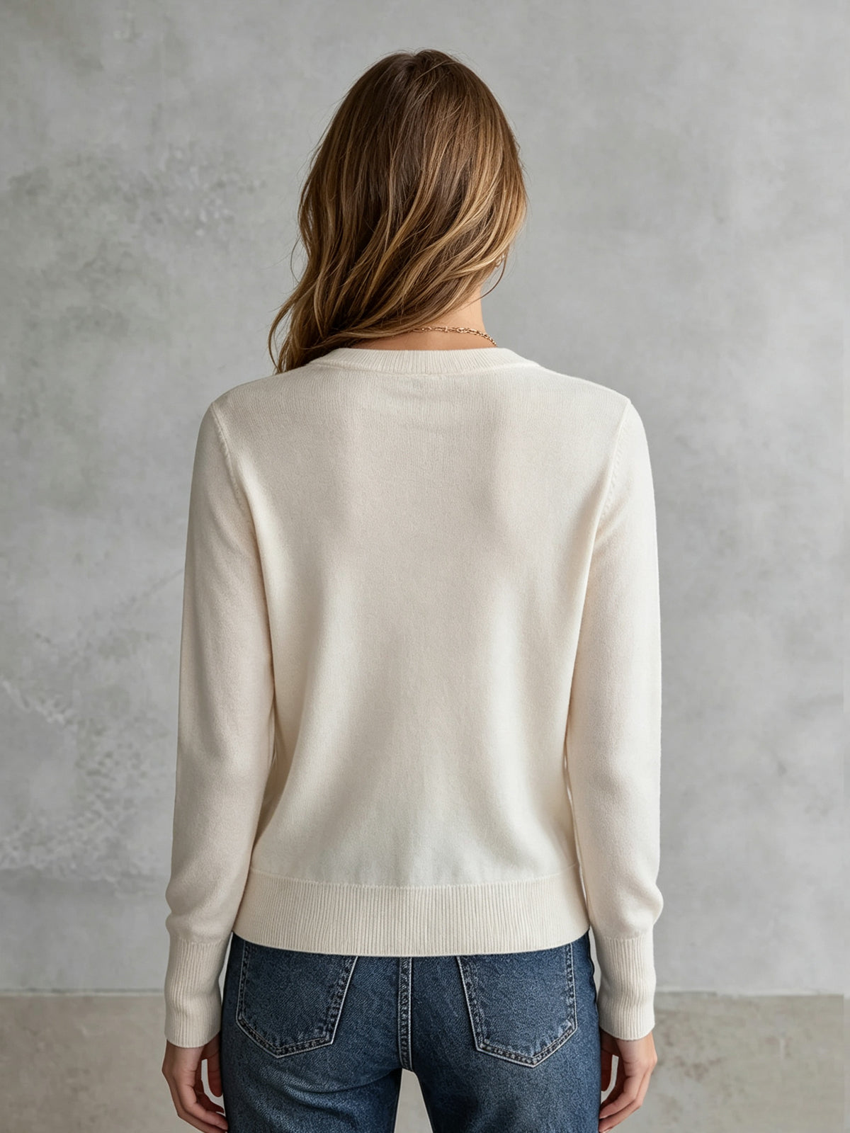 ElevenOra Chic Cream Round Neck Single-Breasted Spliced Satin Fabric Gold Chain Print Long Sleeve Rrgular-Fit Rib Knit Cardigan Top