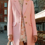 ElevenOra Vintage Elegant Pink Tweed Notch Lapel Single-breasted Slim Mid-length Coat