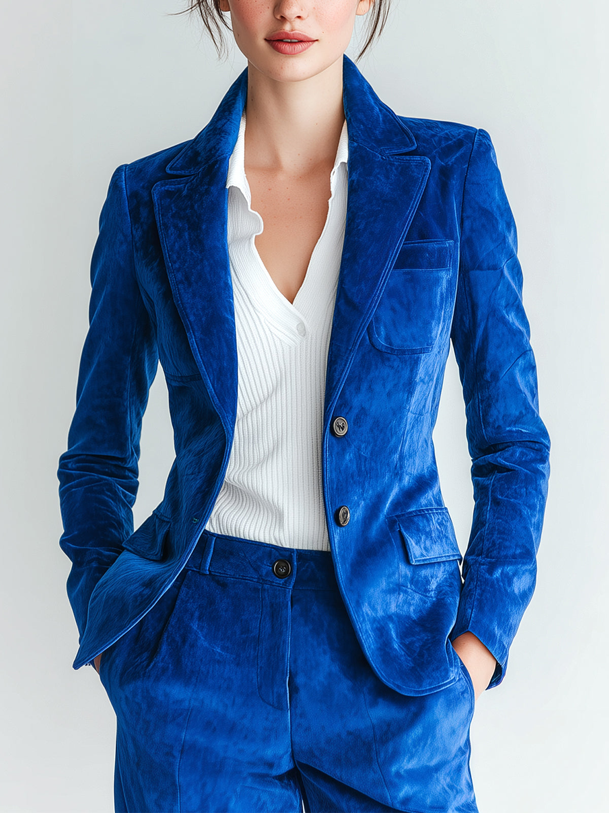 ElevenOra Vintage Elegant Royal Blue Velvet Lapel Single-Breasted Sophisticated Blazer