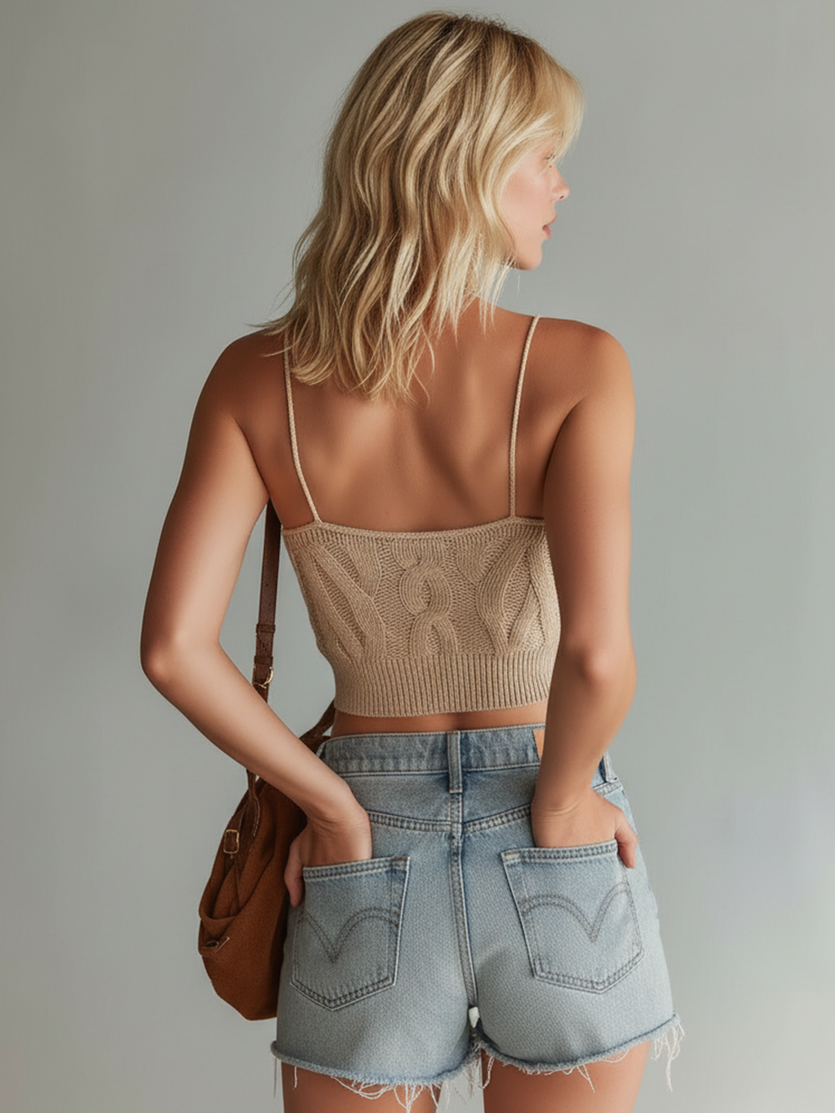 ElevenOra Chic Casual V-neck Slim-fit Cable-Knit Cropped Camisole