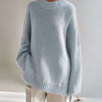 ElevenOra Chic Elegant Light Blue Round Neck Long Sleeve Oversized Fuzzy Knit Sweater