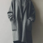 ElevenOra Vintage Twill Wool Blend Notch Lapel One Button Patch Pocket Loose Midi Coat