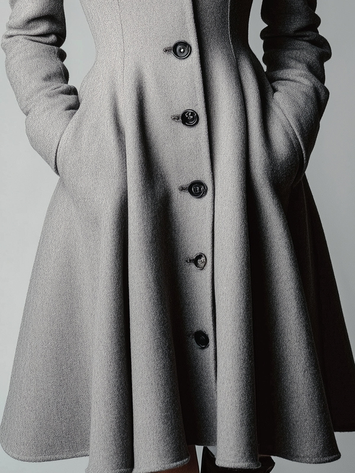 ElevenOra Vintage Wool Blend Peter Pan Collar Single-Breasted Tailored Waist Flared Hem Mid-Length Coat