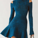 ElevenOra Elegant High-neck Hollow Shoulder Slim-fit Knitted A-line Mini Dress