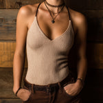 ElevenOra Chic Casual V-Neck Slim Fit Soft Ribbed Knit Camisole