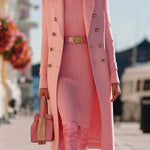 ElevenOra Stylish Pink Wool Blend Peak Lapel Double-breasted Mid-length Coat