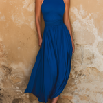 ElevenOra Chic Elegant Royal Blue Crew Neck Sleeveless Oversized Cotton Blend Maxi Dress