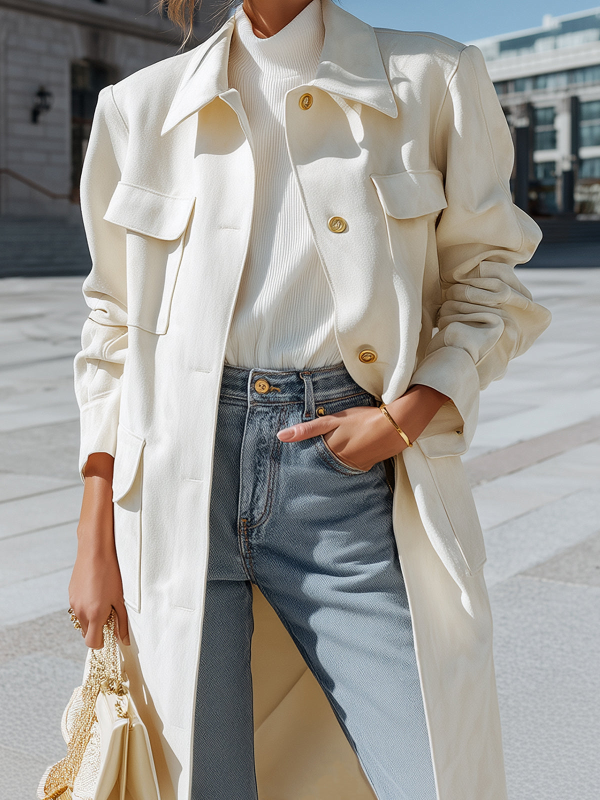 ElevenOra Chic Casual Faux Suede Lapel Single-breasted Multi-pocket Oversized Trench Coat