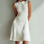 ElevenOra Chic Casual White Peter Pan Collar Sleeveless Slim Fit Knit Dress
