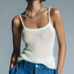 ElevenOra Chic Casual Square Neck Sleeveless Thin Strap Soft Fuzzy Knit Camisole