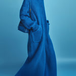 ElevenOra Chic Elegant Royal Blue Oversized Long Sleeve Patch Pockets Fuzzy Knit Hooded Maxi Dress