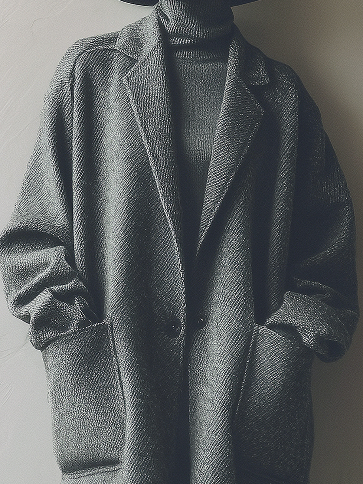 ElevenOra Vintage Twill Wool Blend Notch Lapel One Button Patch Pocket Loose Midi Coat