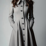 ElevenOra Vintage Wool Blend Peter Pan Collar Single-Breasted Tailored Waist Flared Hem Mid-Length Coat
