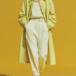 ElevenOra Chic Casual Yellow Cotton Blend Tweed Lapel Single-Breasted Oversized Long Coat