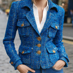ElevenOra Chic Vintage Tweed Lapel Single-breasted Multi-Pocket Tailored Waist Mini Blazer