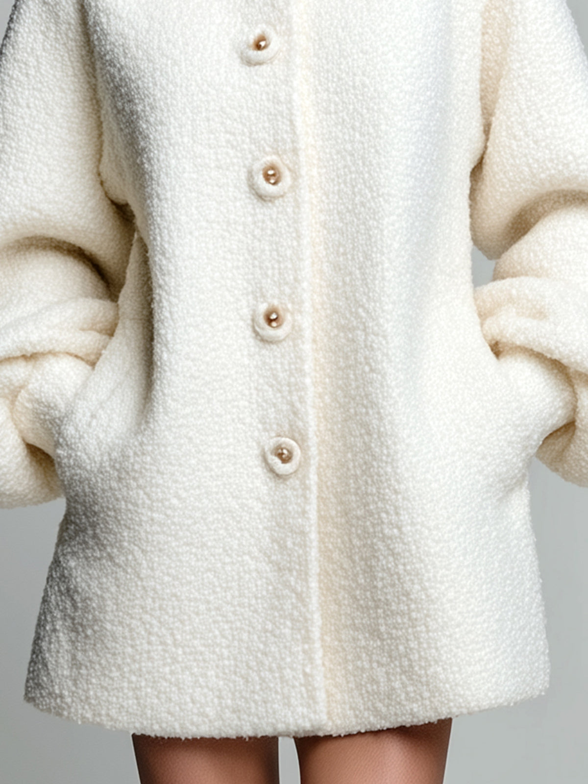 ElevenOra Vintage Textured Wool Blend Patchwork Peter Pan Collar Single-Breasted Puff Sleeves A-Line Mini Coat