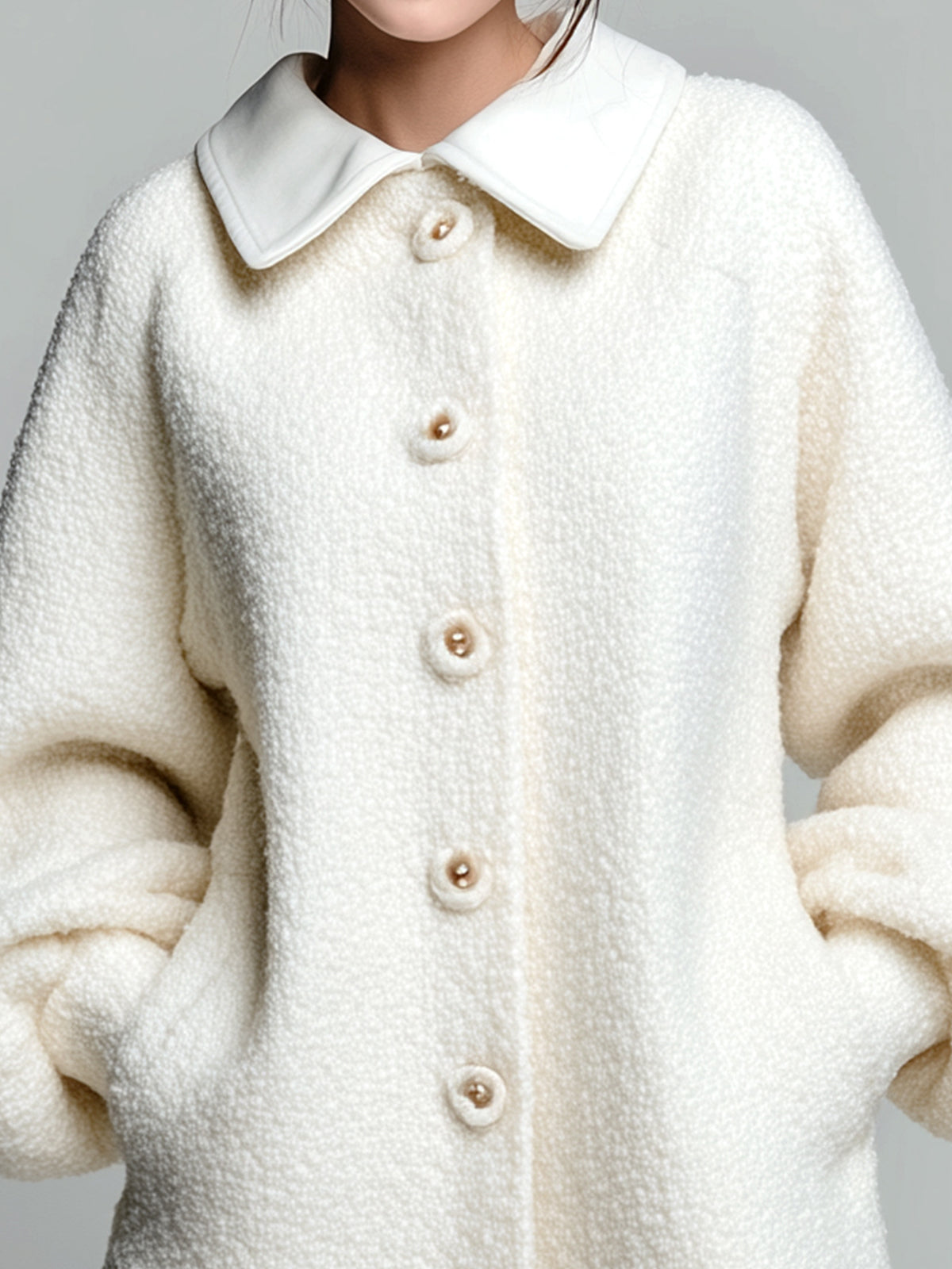 ElevenOra Vintage Textured Wool Blend Patchwork Peter Pan Collar Single-Breasted Puff Sleeves A-Line Mini Coat