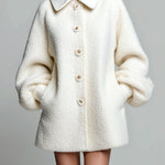 ElevenOra Vintage Textured Wool Blend Patchwork Peter Pan Collar Single-Breasted Puff Sleeves A-Line Mini Coat