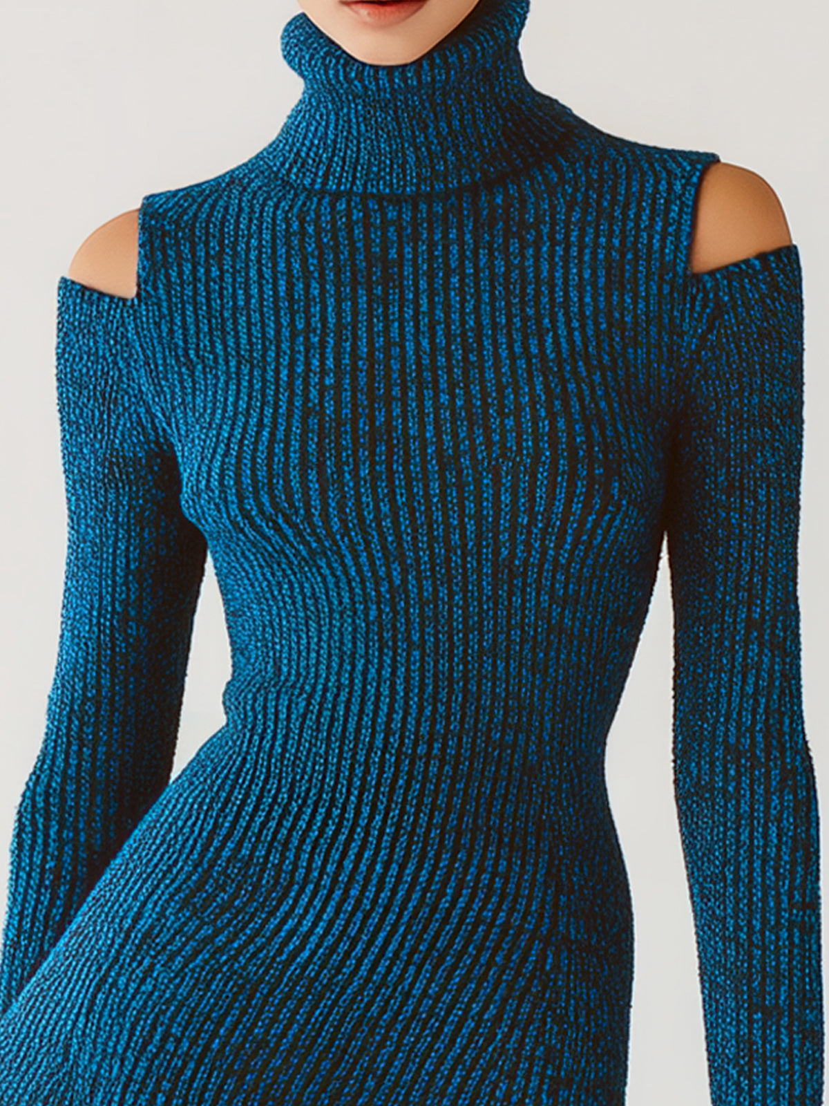 ElevenOra Elegant High-neck Hollow Shoulder Slim-fit Knitted A-line Mini Dress
