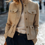 ElevenOra Chic Casual Wool Blend Stand-up Collar Single-breasted Multi-pocket Safari Jacket