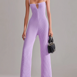 ElevenOra Stylish Elegant Light Purple Strappy Hollow-Out Wide-Leg Knit Jumpsuit
