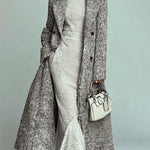 ElevenOra Stylish Gray Tweed Notch Lapel Double-breasted Loose Long Coat