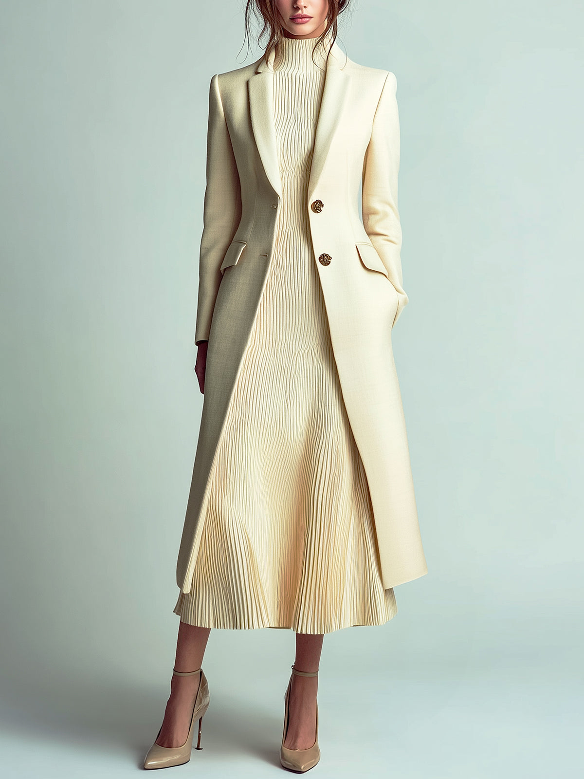 ElevenOra Vintage Elegant Wool Blend Notch Lapel Single-Breasted Tailored Mid-Length Coat